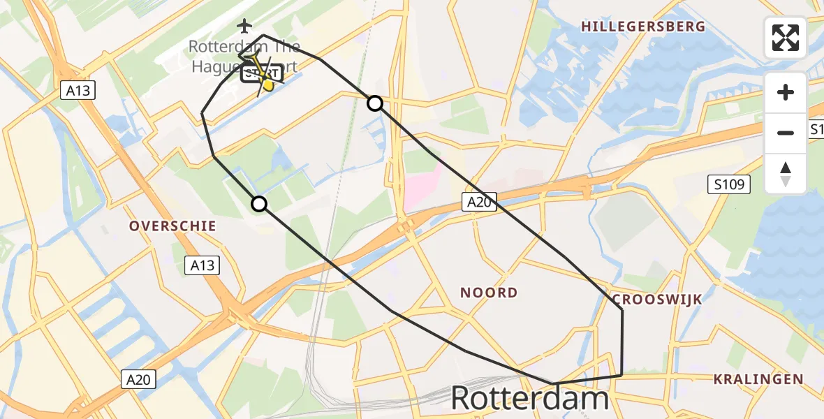 Routekaart van de vlucht: Traumaheli naar Rotterdam The Hague Airport, Van der Duijn van Maasdamweg