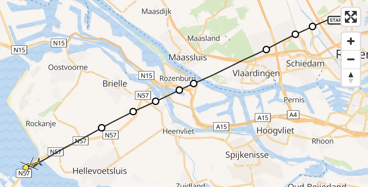 Routekaart van de vlucht: Lifeliner 2 naar Hellevoetsluis, Vliegveldweg