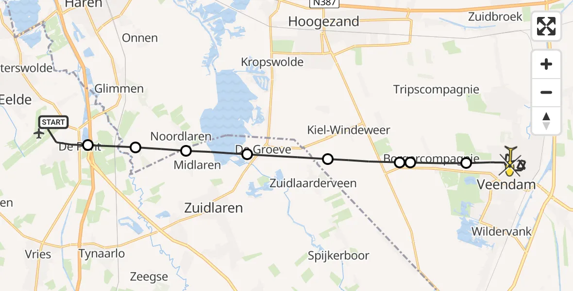 Routekaart van de vlucht: Lifeliner 4 naar Veendam, Bolhuisgat