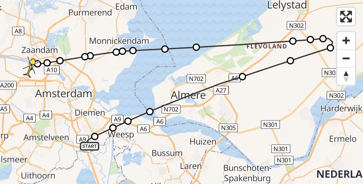 Routekaart van de vlucht: Lifeliner 1 naar Amsterdam Heliport, Paasheuvelweg