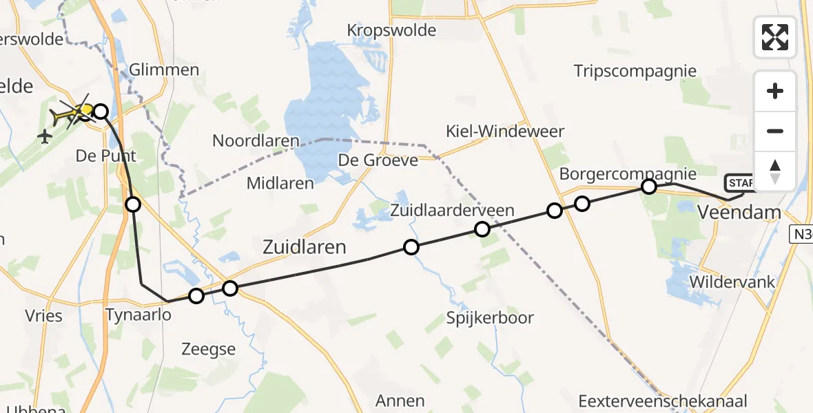 Routekaart van de vlucht: Lifeliner 4 naar Groningen Airport Eelde, Langeleegte