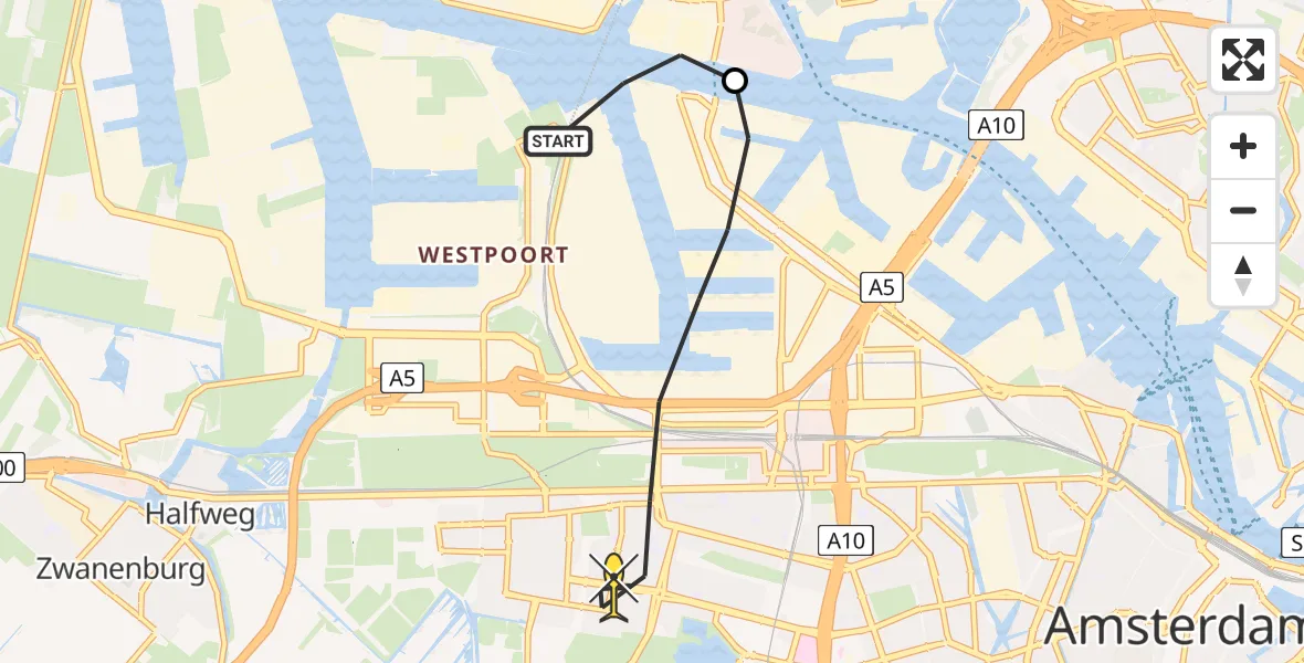 Routekaart van de vlucht: Lifeliner 1 naar Amsterdam, Hemkade