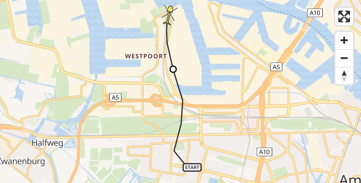 Routekaart van de vlucht: Lifeliner 1 naar Amsterdam Heliport, Brettenpad