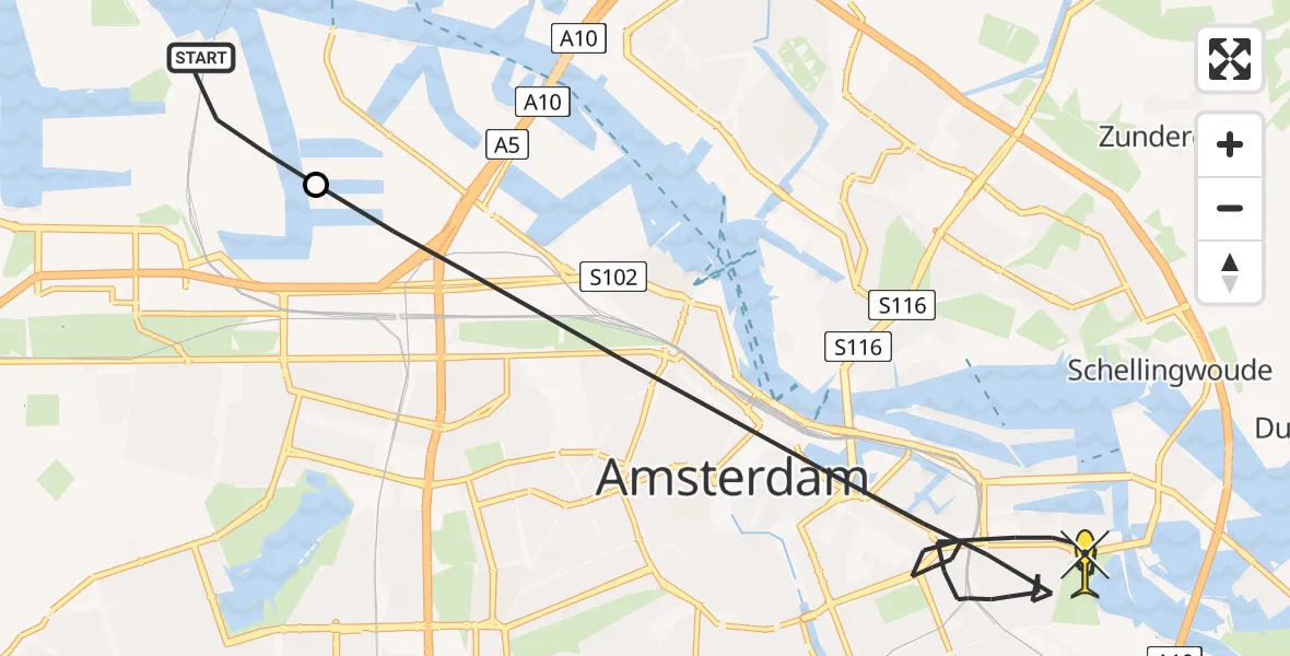 Routekaart van de vlucht: Lifeliner 1 naar Amsterdam, Westhaven