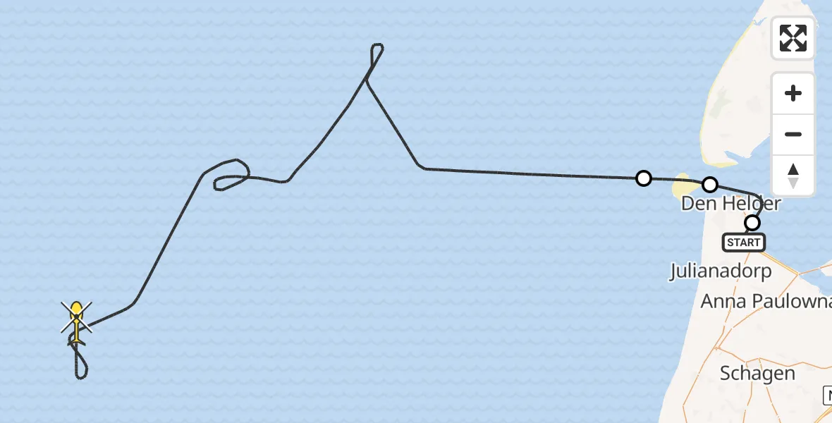 Vluchtroute Kustwachthelikopter van Vliegveld De Kooy naar 