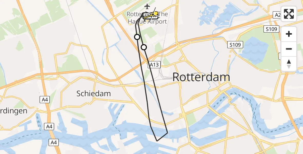 Routekaart van de vlucht: Traumaheli naar Rotterdam The Hague Airport, Park de Buitenplaats