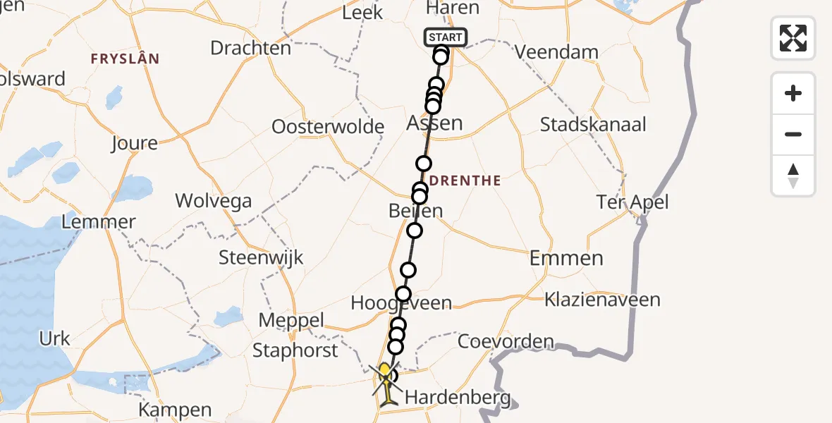 Routekaart van de vlucht: Lifeliner 4 naar Dedemsvaart, Moespot