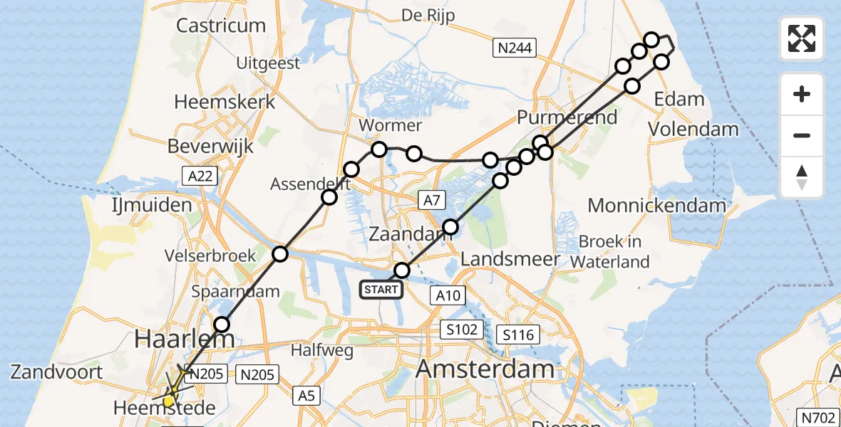 Routekaart van de vlucht: Traumahelikopter naar Haarlem, HVC - Afvalinzameling