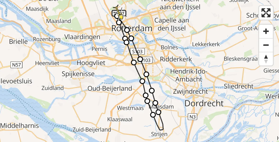 Routekaart van de vlucht: Traumaheli naar Rotterdam The Hague Airport, Schipholstraat