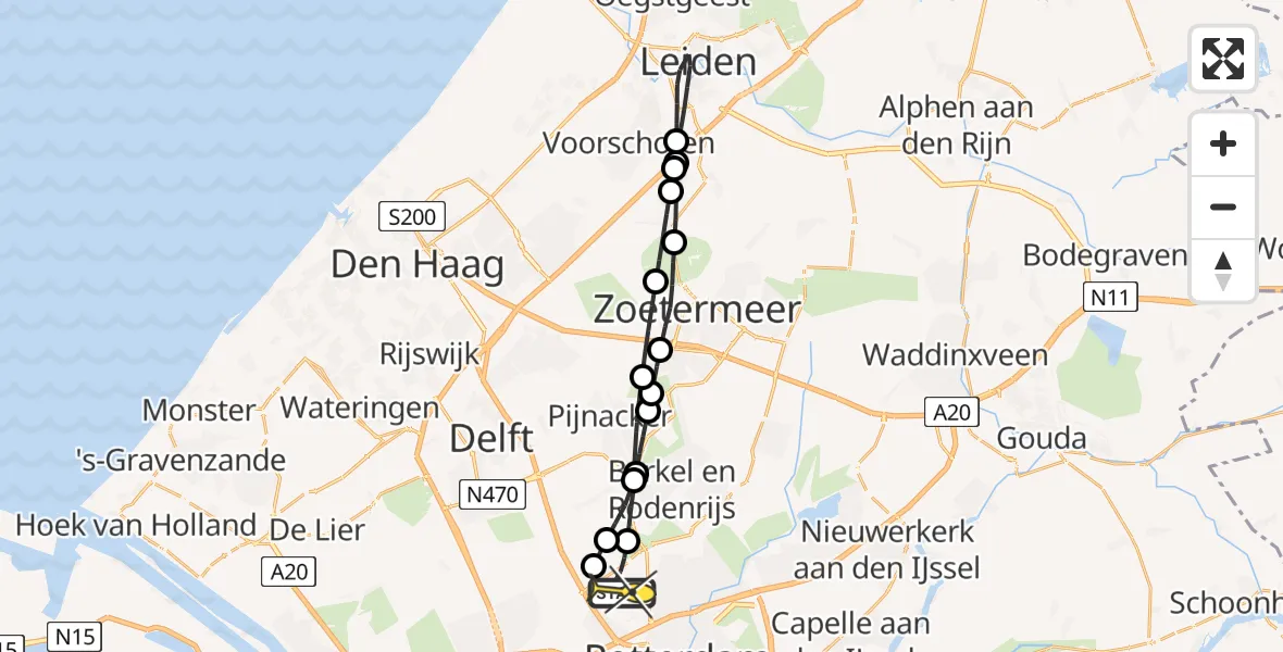 Routekaart van de vlucht: Traumaheli naar Rotterdam The Hague Airport, Oude Bovendijk