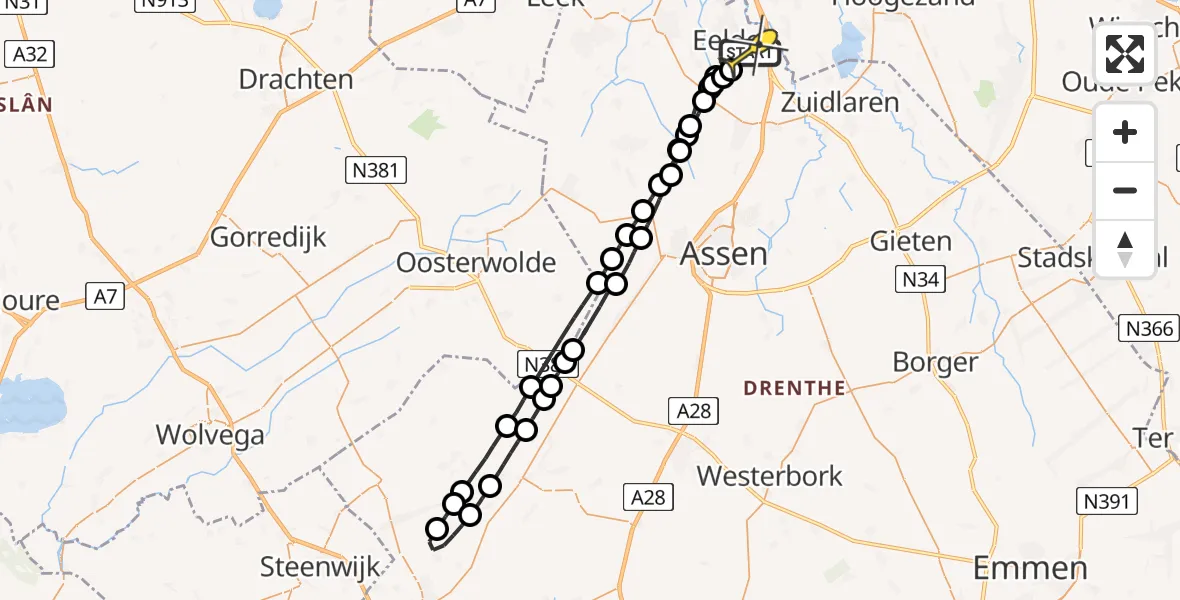 Routekaart van de vlucht: Lifeliner 4 naar Groningen Airport Eelde, Lugtenbergerweg