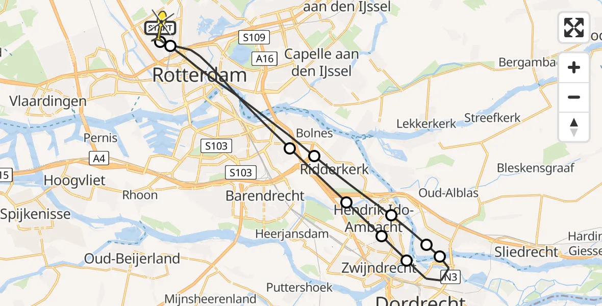 Routekaart van de vlucht: Lifeliner 2 naar Rotterdam The Hague Airport, Van Leeuwenhoekhof