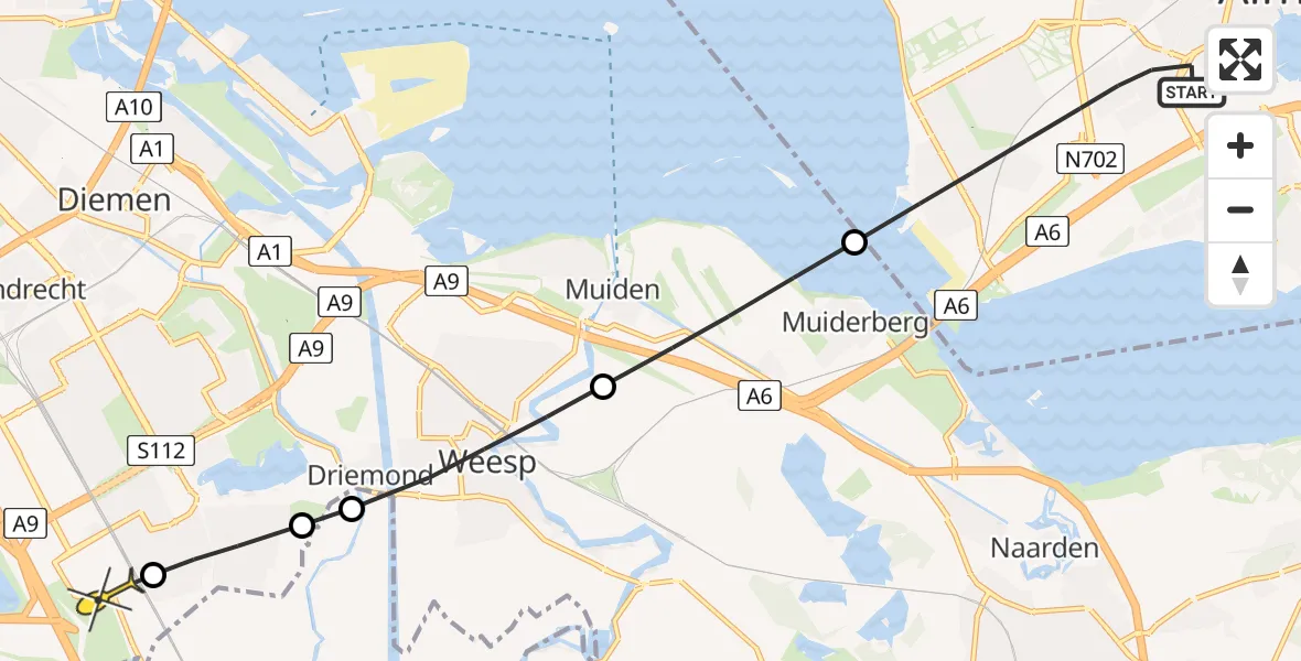 Routekaart van de vlucht: Lifeliner 1 naar Academisch Medisch Centrum (AMC), Jan Campertstraat