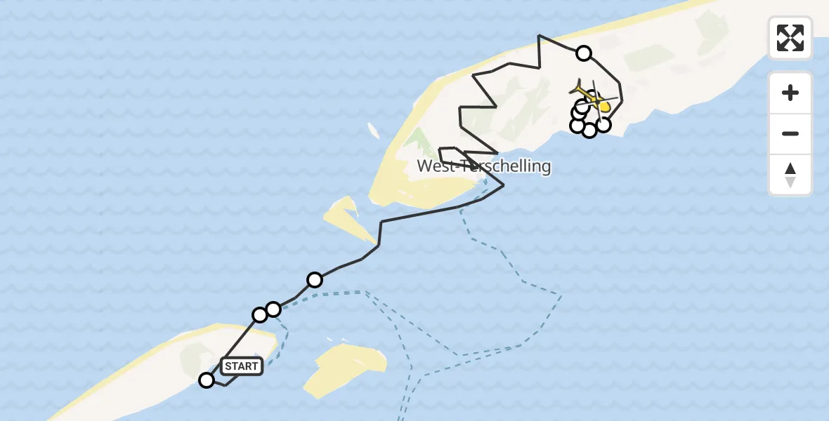 Routekaart van de vlucht: Ambulancehelikopter naar Midsland, Vliesloot