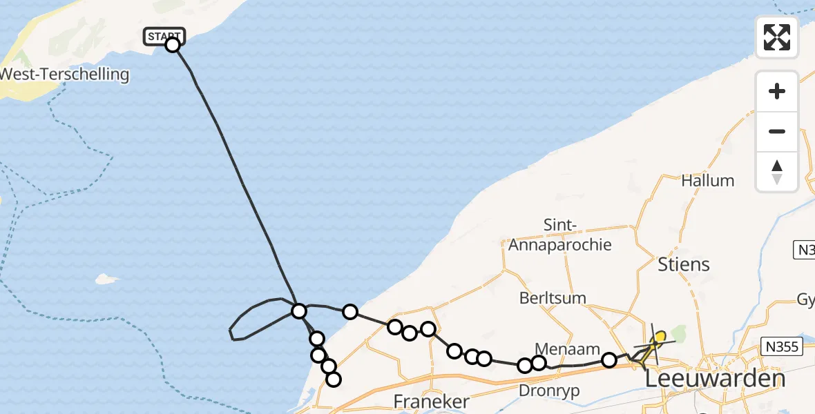 Routekaart van de vlucht: Ambulanceheli naar Marsum, De Keag