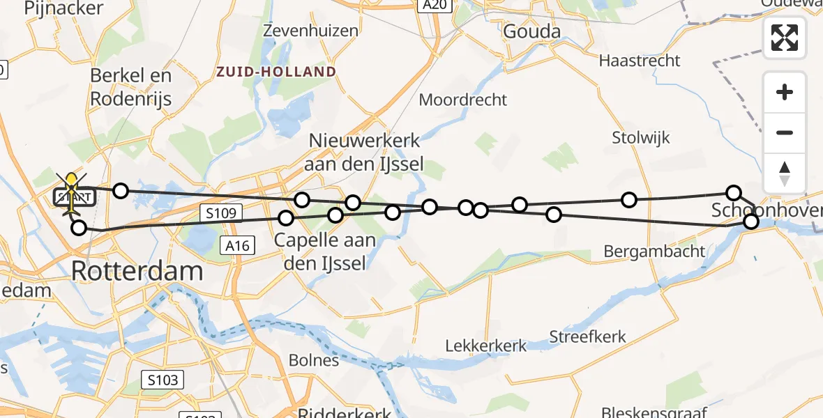 Routekaart van de vlucht: Lifeliner 2 naar Rotterdam The Hague Airport, Bovendijk