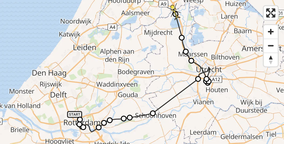 Routekaart van de vlucht: Politieheli naar Abcoude, Tempelhof