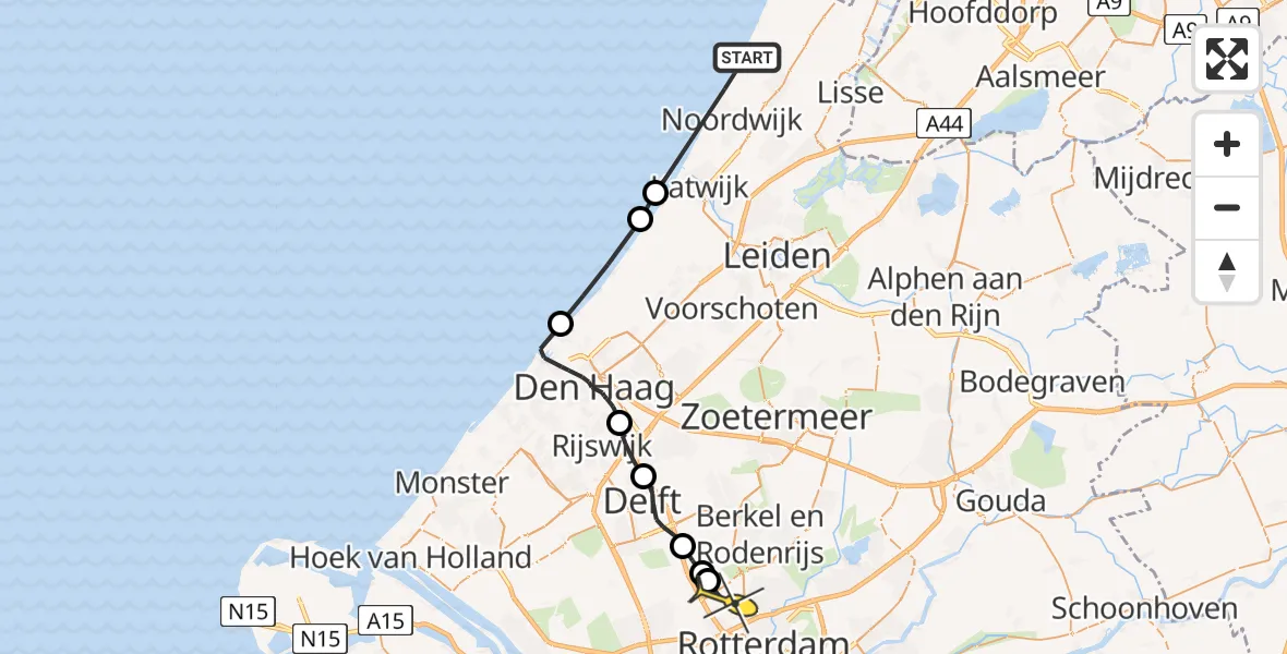 Routekaart van de vlucht: Politieheli naar Rotterdam The Hague Airport, Zeeweg