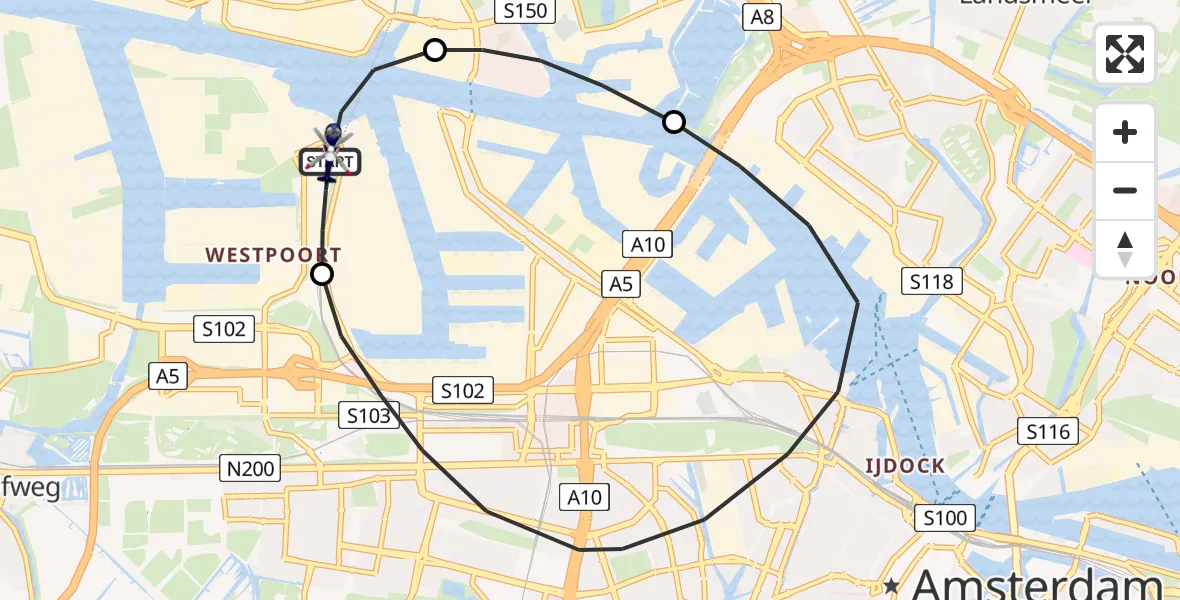 Vluchtroute Politiehelikopter van Amsterdam Heliport naar Amsterdam Heliport