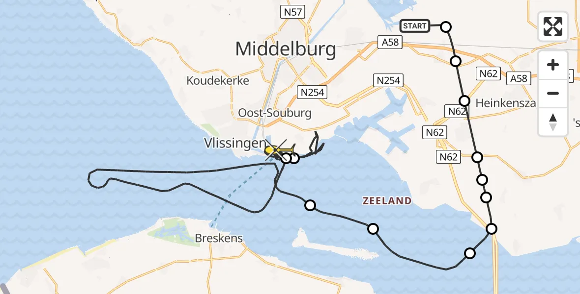 Routekaart van de vlucht: Kustwachthelikopter naar Vlissingen, Pietweg