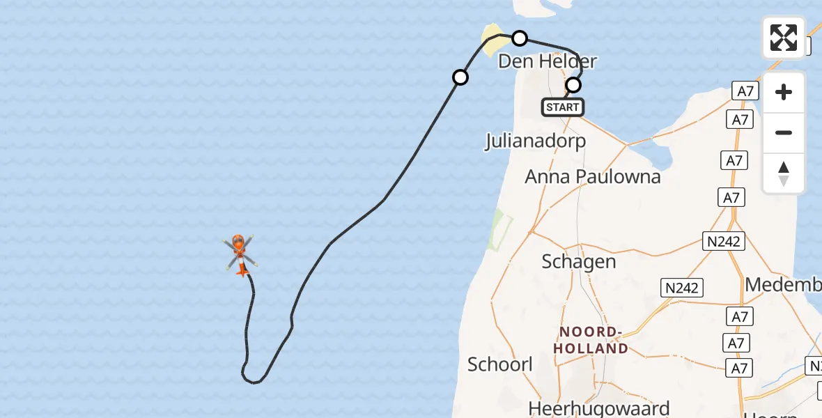 Vluchtroute Kustwachthelikopter Vliegveld De Kooy - , 19 juni 2024, 08:29