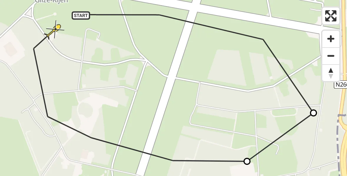 Routekaart van de vlucht: Politieheli naar Vliegbasis Gilze-Rijen, Rijksweg