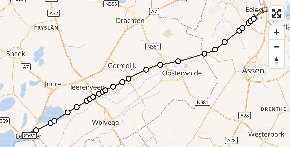Routekaart van de vlucht: Lifeliner 4 naar Groningen Airport Eelde, Roggemole