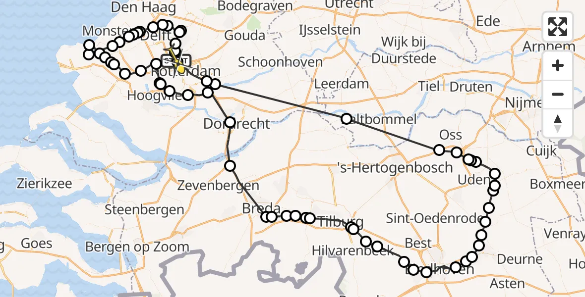Routekaart van de vlucht: Politiehelikopter naar Rotterdam The Hague Airport, Oude Bovendijk