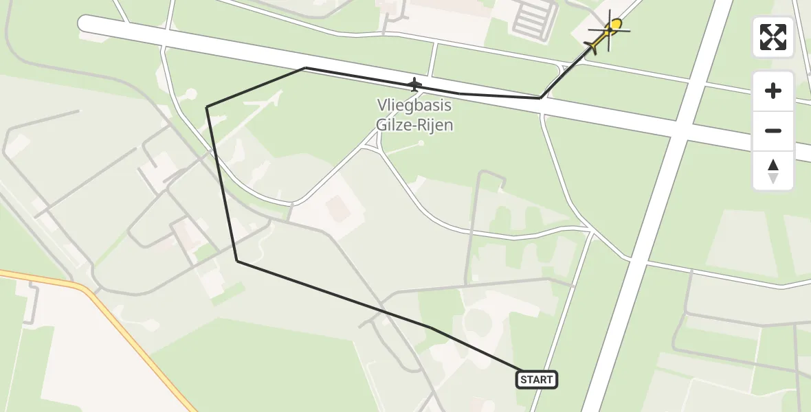 Routekaart van de vlucht: Politieheli naar Vliegbasis Gilze-Rijen, Rijksweg
