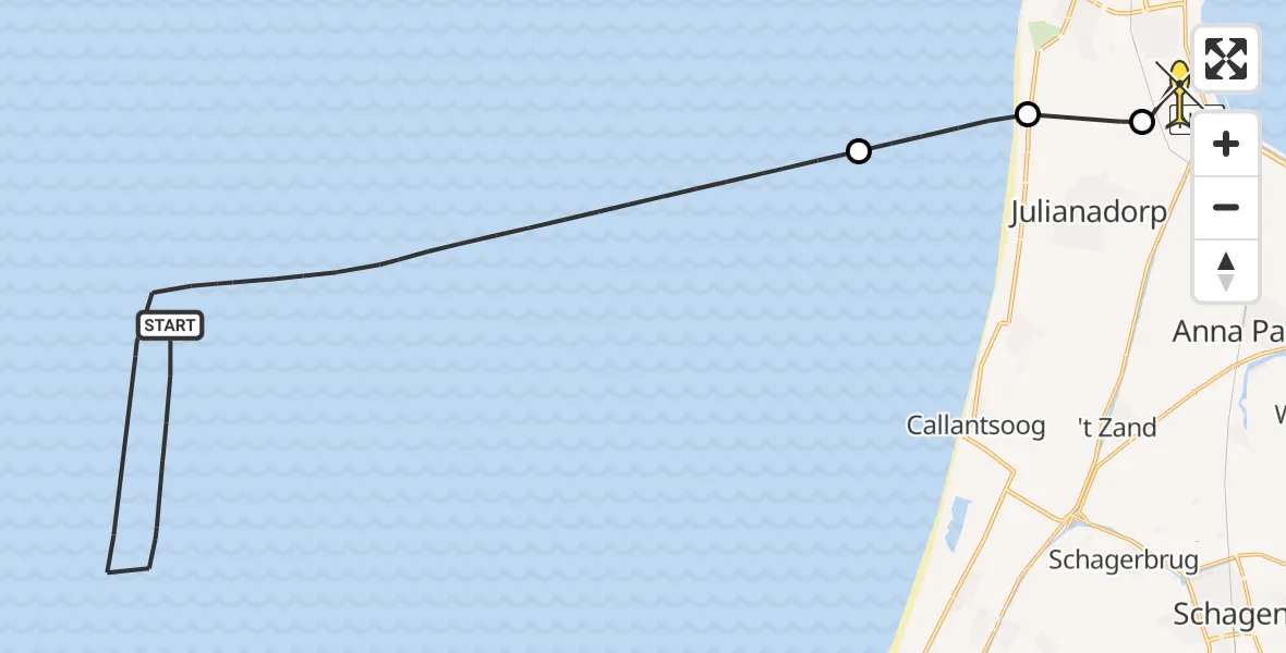 Routekaart van de vlucht: Kustwachthelikopter naar Vliegveld De Kooy, Luchthavenweg