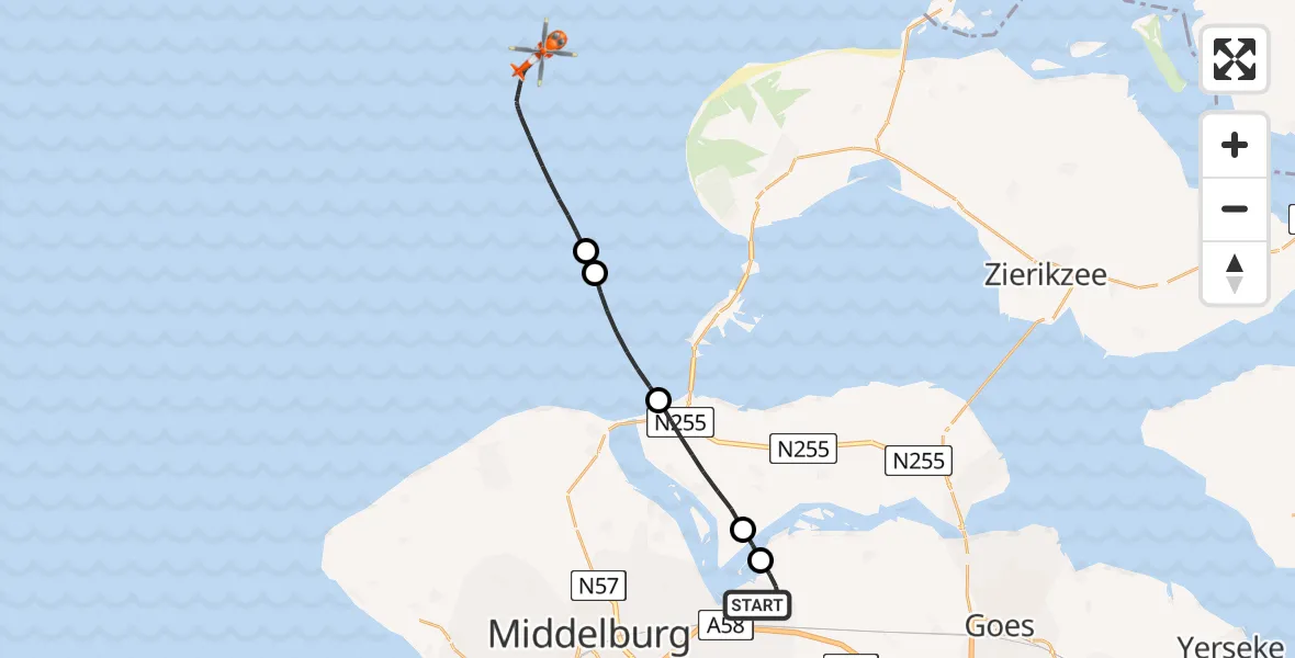 Vluchtroute Kustwachthelikopter Vliegveld Midden-Zeeland - , 19 juni 2024, 09:58