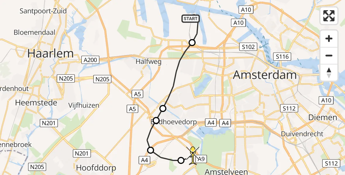 Routekaart van de vlucht: Politieheli naar Schiphol, Lipariweg