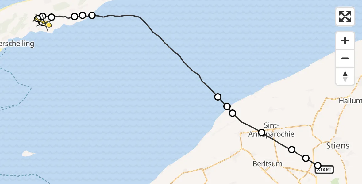 Routekaart van de vlucht: Ambulanceheli naar Midsland, Nijlânsdyk