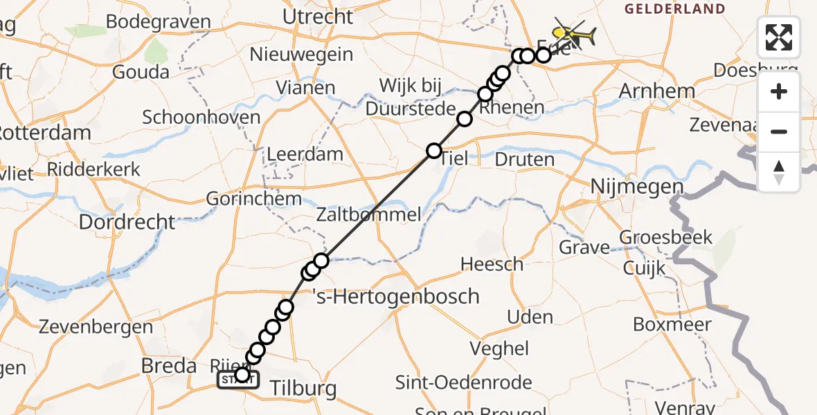Routekaart van de vlucht: Politieheli naar Ede, Rijksweg