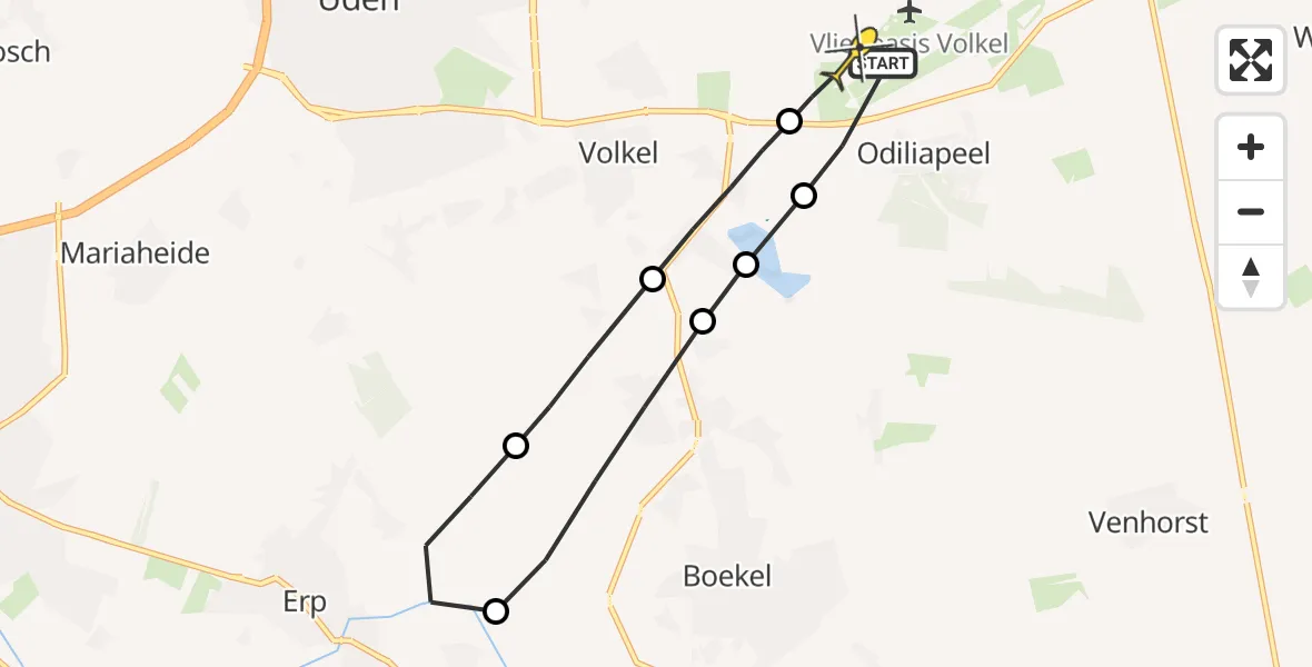 Routekaart van de vlucht: Lifeliner 3 naar Vliegbasis Volkel, Rouwstraat