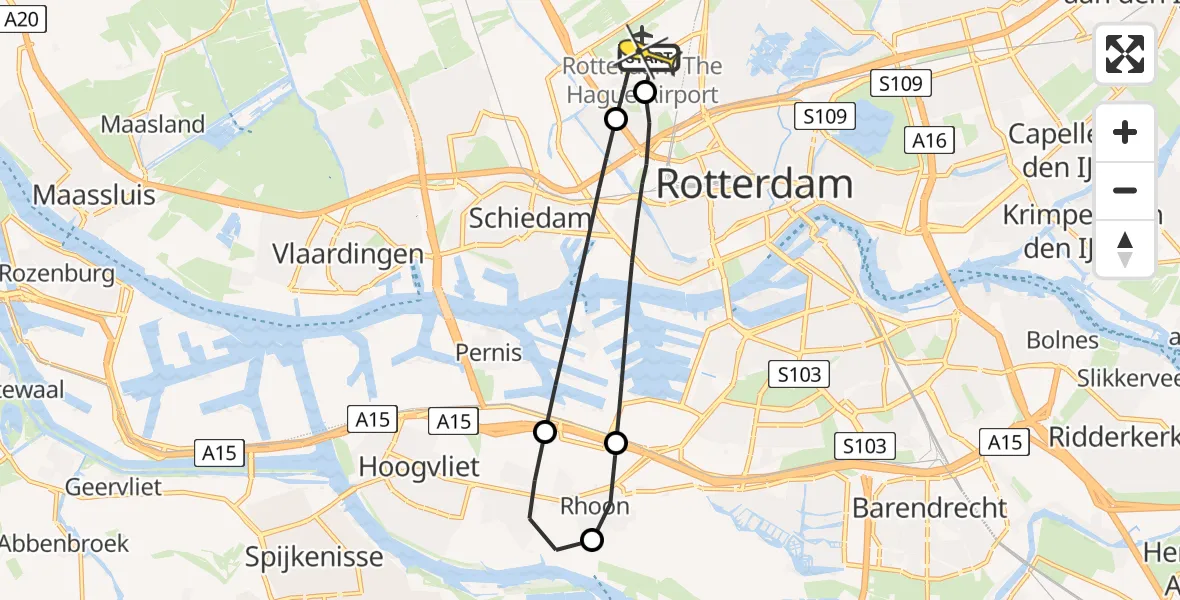 Routekaart van de vlucht: Lifeliner 2 naar Rotterdam The Hague Airport, Schipholstraat