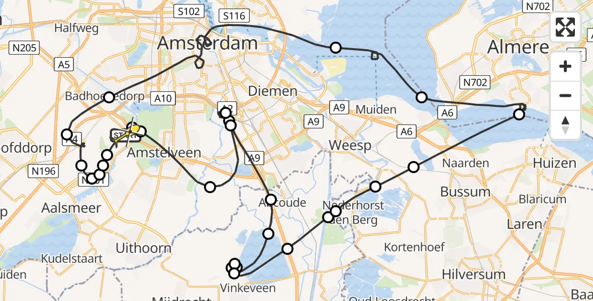 Routekaart van de vlucht: Politieheli naar Schiphol, Schipholweg