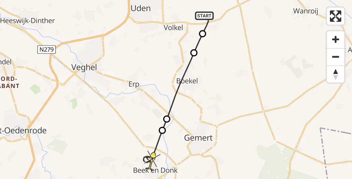 Routekaart van de vlucht: Lifeliner 3 naar Beek en Donk, Oudedijk