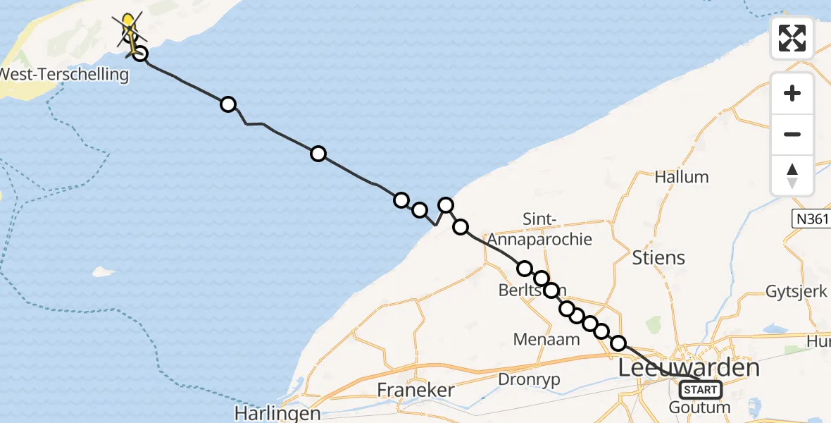 Routekaart van de vlucht: Ambulanceheli naar Midsland, Achter het Station