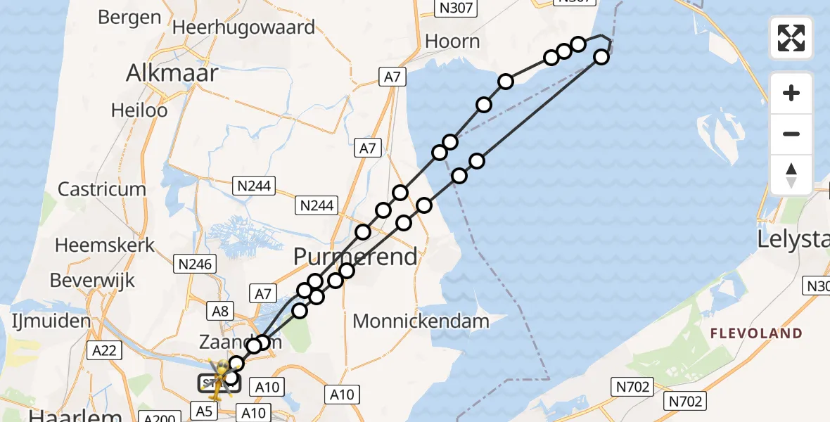Vluchtroute Traumahelikopter van Amsterdam Heliport naar Amsterdam Heliport