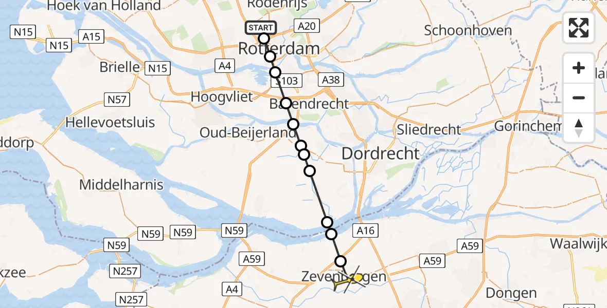 Routekaart van de vlucht: Traumaheli naar Zevenbergen, Terletpad