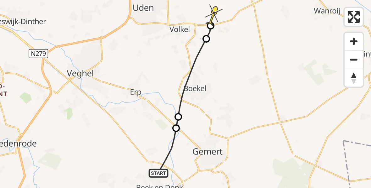 Routekaart van de vlucht: Lifeliner 3 naar Vliegbasis Volkel, Vonderweg-Oost