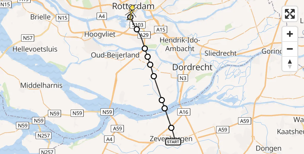 Routekaart van de vlucht: Traumaheli naar Erasmus MC, De Langeweg