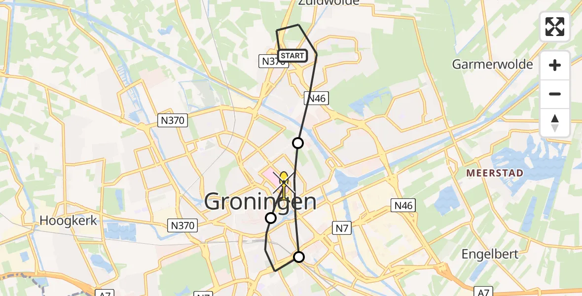 Routekaart van de vlucht: Lifeliner 4 naar Universitair Medisch Centrum Groningen, Groningerweg