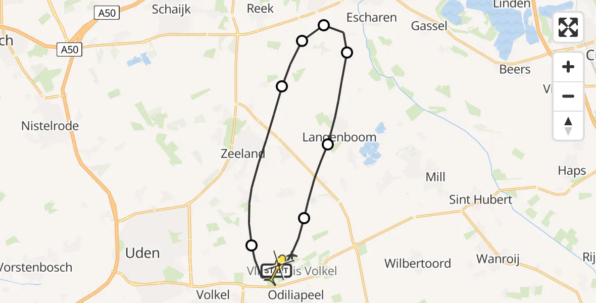 Routekaart van de vlucht: Traumaheli naar Vliegbasis Volkel, Zeelandsedijk