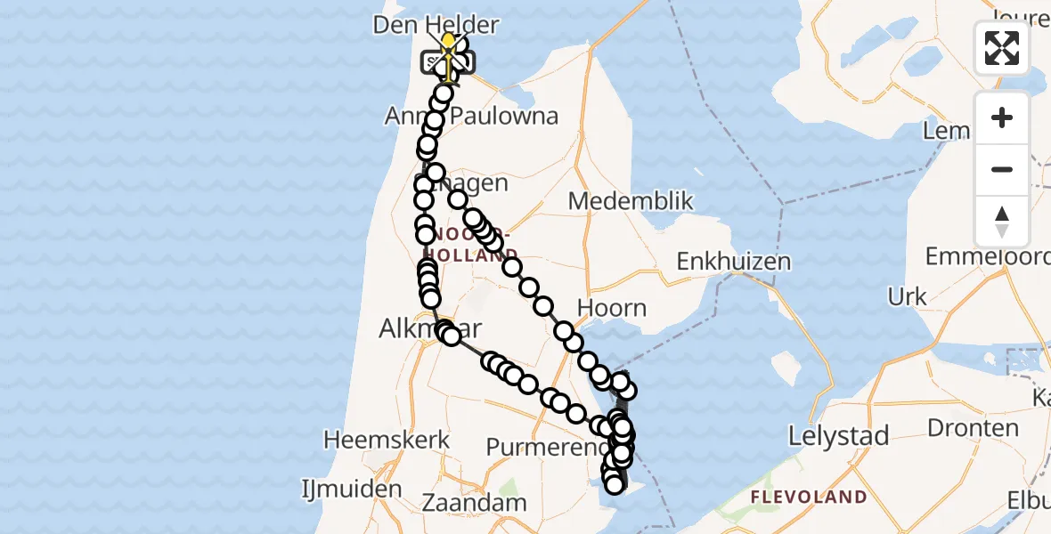 Routekaart van de vlucht: Kustwachthelikopter naar Vliegveld De Kooy, Luchthavenweg