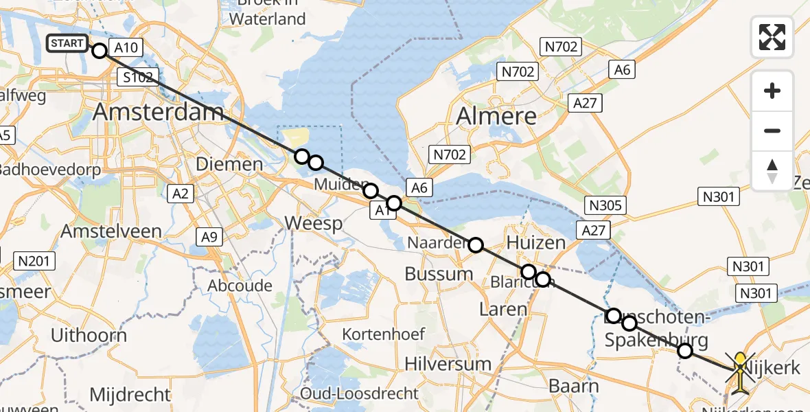 Routekaart van de vlucht: Lifeliner 1 naar Nijkerk, Westhavenweg