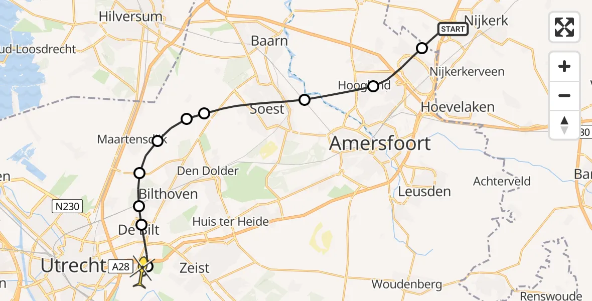 Routekaart van de vlucht: Lifeliner 1 naar Universitair Medisch Centrum Utrecht, Palissaden