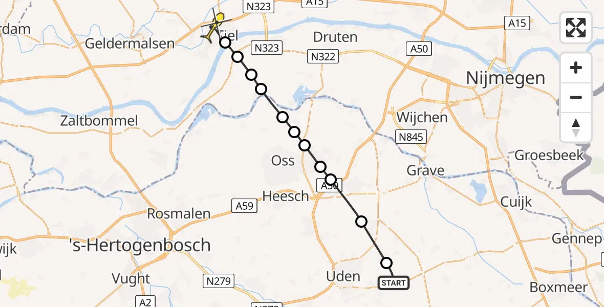 Routekaart van de vlucht: Lifeliner 3 naar Tiel, De Bunders