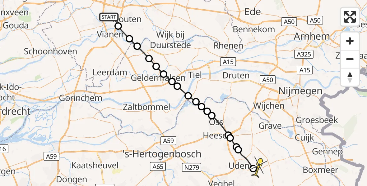 Routekaart van de vlucht: Lifeliner 3 naar Vliegbasis Volkel, Galvanibaan